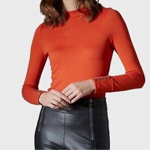 KAREN MILLEN Off-White Fitted Mock Neck Long Sleeve Top, 4